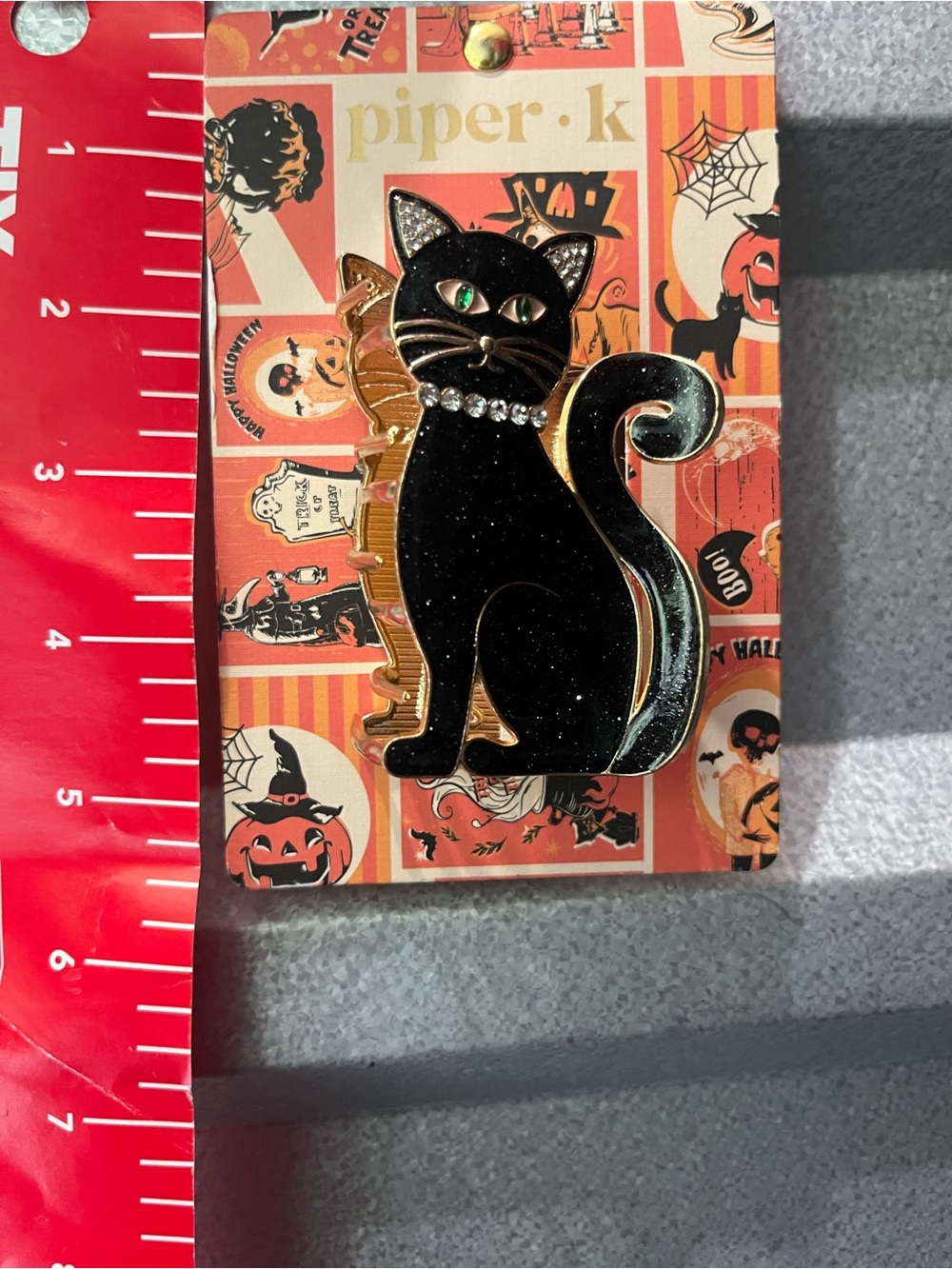 Piper Black Cat Enamel Pin with Rhinestone Collar